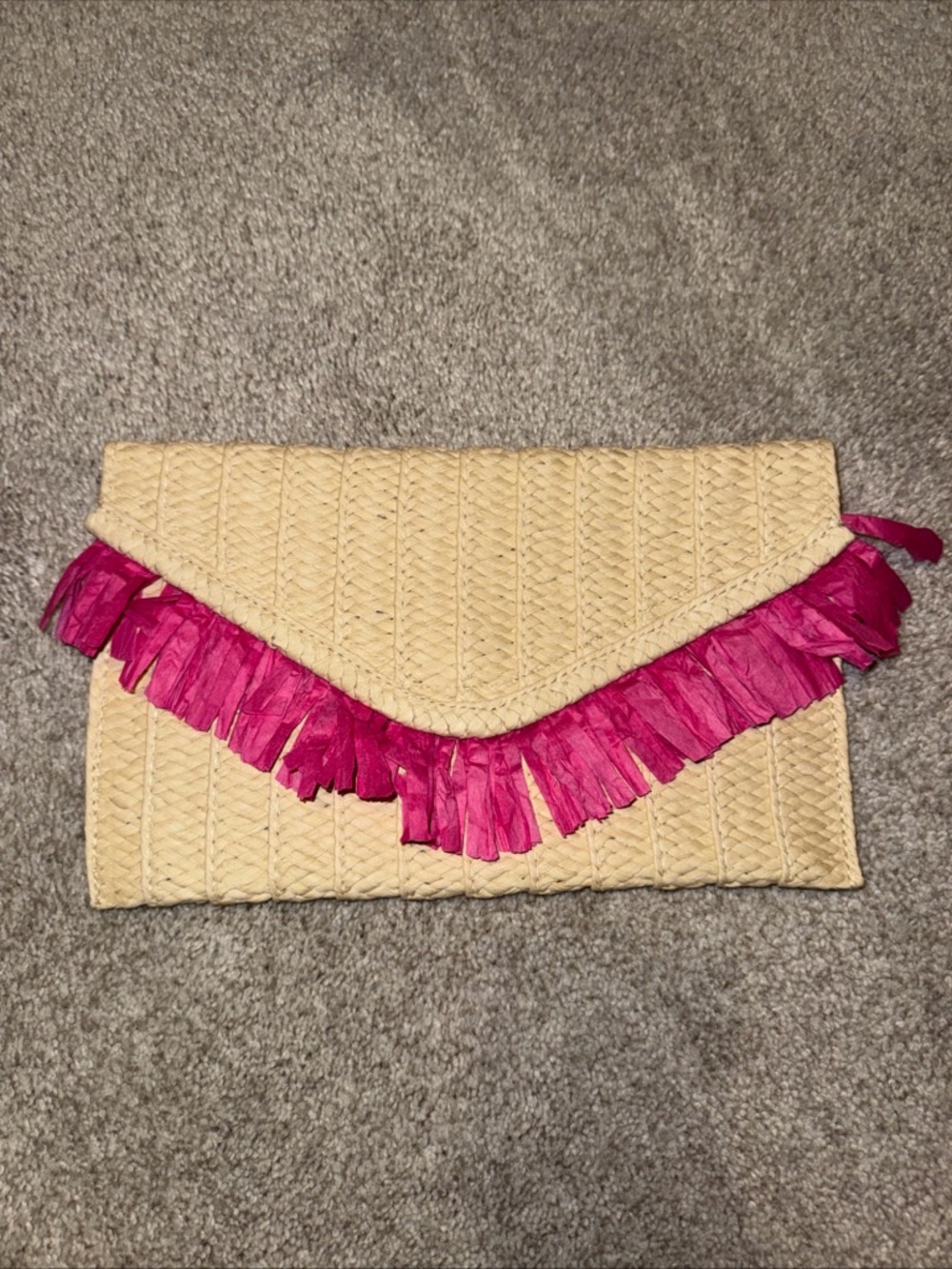 Mark and Graham Envelope Straw Clutch Pink Raffia NEW
